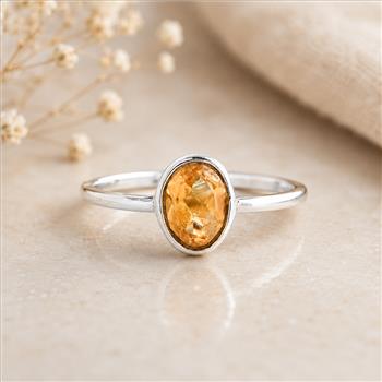 No Reserve 925 Sterling Silver 0.68 Ct Oval Citrine Ring 7 US Ring Size
