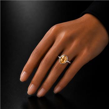 No Reserve 925 Sterling Silver 0.68 Ct Oval Citrine Ring 7 US Ring Size