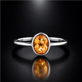 No Reserve 925 Sterling Silver 0.68 Ct Oval Citrine Ring 7 US Ring Size