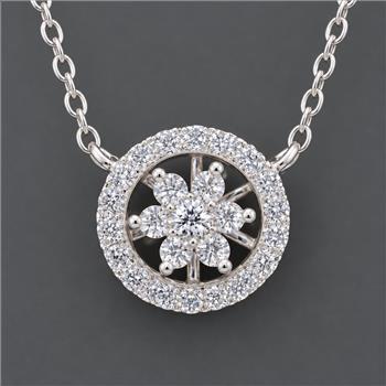 No Reserve 925 Sterling Silver 0.71 Ct Round Cubic Zirconia Pendant