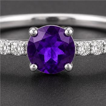 No Reserve 925 Sterling Silver 0.75 Ct Round Amethyst Cubic Zirconia Ring 7 US Ring Size
