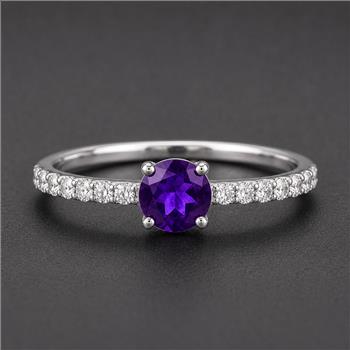 No Reserve 925 Sterling Silver 0.75 Ct Round Amethyst Cubic Zirconia Ring 7 US Ring Size