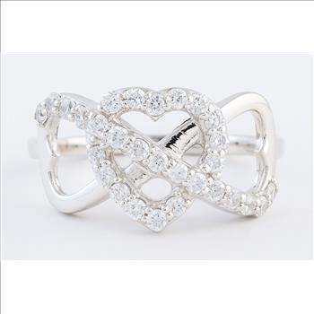 No Reserve 925 Sterling Silver 0.81 Ct Round Cubic Zirconia Ring 7 US Ring Size