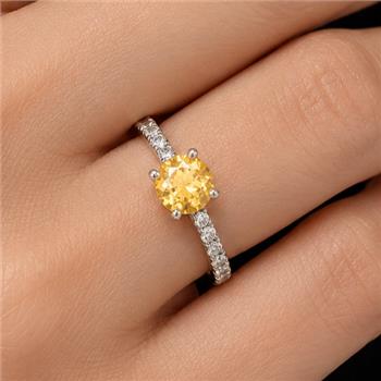 No Reserve 925 Sterling Silver 0.82 Ct Round Citrine Cubic Zirconia Ring 7 US Ring Size