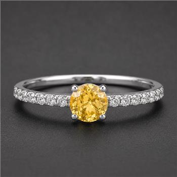 No Reserve 925 Sterling Silver 0.82 Ct Round Citrine Cubic Zirconia Ring 7 US Ring Size