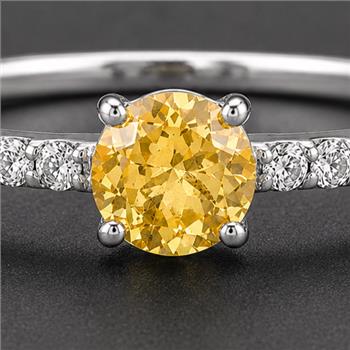 No Reserve 925 Sterling Silver 0.82 Ct Round Citrine Cubic Zirconia Ring 7 US Ring Size