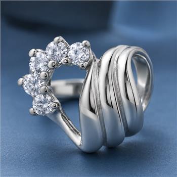 No Reserve 925 Sterling Silver 0.85 Ct Cubic Zirconia Ring 7 US Ring Size