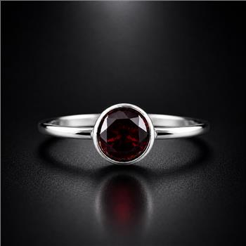 No Reserve 925 Sterling Silver 0.92 Ct Round Garnet Ring 7 US Ring Size