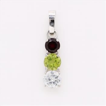No Reserve 925 Sterling Silver 0.97 Ct Round White Topaz Peridot Garnet Pendant