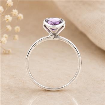 No Reserve 925 Sterling Silver 0.98 Ct Pear Amethyst Ring 7 US Ring Size