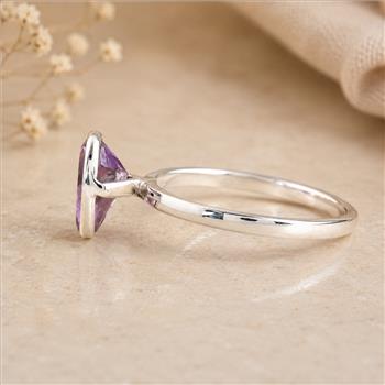 No Reserve 925 Sterling Silver 0.98 Ct Pear Amethyst Ring