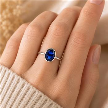 No Reserve 925 Sterling Silver 0.99 Ct Oval Created Sapphire Ring