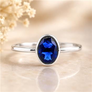 No Reserve 925 Sterling Silver 0.99 Ct Oval Created Sapphire Ring
