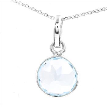 No Reserve 925 Sterling Silver 10.19 Ct Round Blue Topaz Pendant