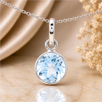 No Reserve 925 Sterling Silver 10.19 Ct Round Blue Topaz Pendant