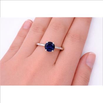 No Reserve 925 Sterling Silver 1.05 Ct Round Created Glass Sapphire Ring