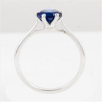 No Reserve 925 Sterling Silver 1.05 Ct Round Created Glass Sapphire Ring