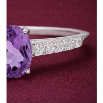 No Reserve 925 Sterling Silver 1.07 Ct Oval Amethyst Cubic Zirconia Ring 9