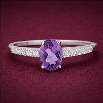 No Reserve 925 Sterling Silver 1.07 Ct Oval Amethyst Cubic Zirconia Ring 9
