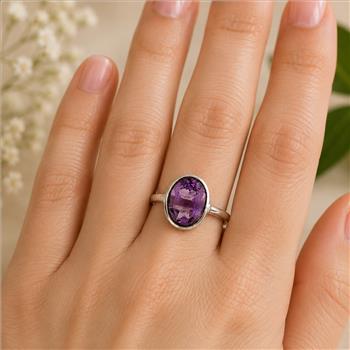 No Reserve 925 Sterling Silver 1.07 Ct Oval Amethyst Ring