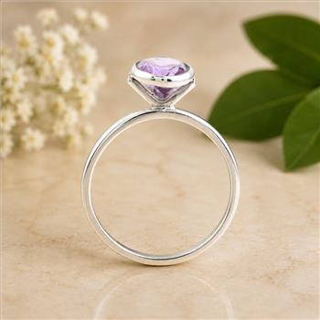 No Reserve 925 Sterling Silver 1.07 Ct Oval Amethyst Ring
