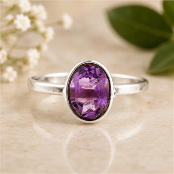 No Reserve 925 Sterling Silver 1.07 Ct Oval Amethyst Ring