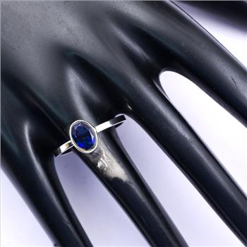 No Reserve 925 Sterling Silver 1.08 Ct Oval Created London Blue Topaz Ring 8 US Ring Size