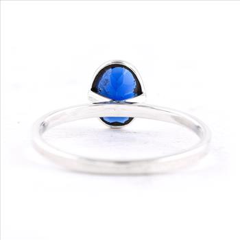 No Reserve 925 Sterling Silver 1.08 Ct Oval Created London Blue Topaz Ring 8 US Ring Size