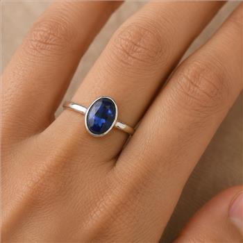 No Reserve 925 Sterling Silver 1.08 Ct Oval Created London Blue Topaz Ring 8 US Ring Size