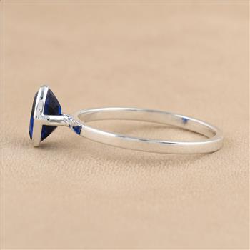 No Reserve 925 Sterling Silver 1.08 Ct Oval Created London Blue Topaz Ring 8 US Ring Size