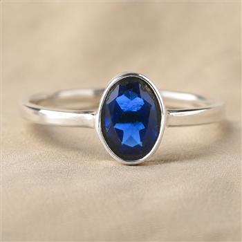 No Reserve 925 Sterling Silver 1.08 Ct Oval Created London Blue Topaz Ring 8 US Ring Size
