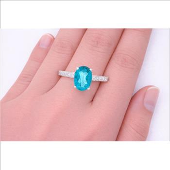 No Reserve 925 Sterling Silver 1.08 Ct Oval Paraiba Topaz Cubic Zirconia Ring