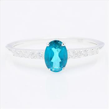 No Reserve 925 Sterling Silver 1.08 Ct Oval Paraiba Topaz Cubic Zirconia Ring