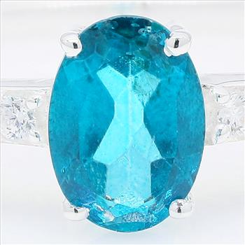 No Reserve 925 Sterling Silver 1.08 Ct Oval Paraiba Topaz Cubic Zirconia Ring 9 US Ring Size