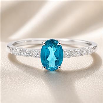 No Reserve 925 Sterling Silver 1.08 Ct Oval Paraiba Topaz Cubic Zirconia Ring 9 US Ring Size