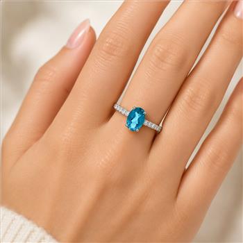 No Reserve 925 Sterling Silver 1.08 Ct Oval Paraiba Topaz Cubic Zirconia Ring 9 US Ring Size