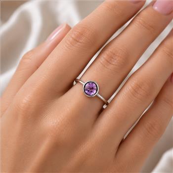 No Reserve 925 Sterling Silver 1.14 Ct Round Amethyst Ring 7 US Ring Size