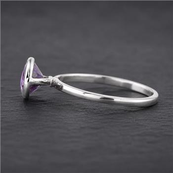 No Reserve 925 Sterling Silver 1.14 Ct Round Amethyst Ring 7 US Ring Size