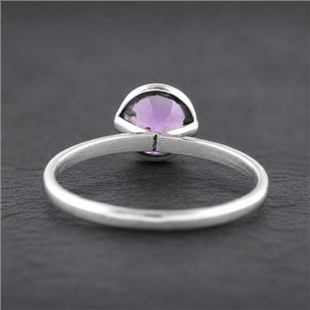 No Reserve 925 Sterling Silver 1.14 Ct Round Amethyst Ring 7 US Ring Size