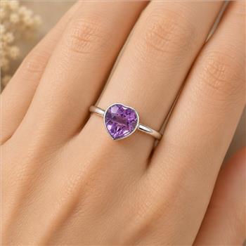 No Reserve 925 Sterling Silver 1.15 Ct Heart Amethyst Ring