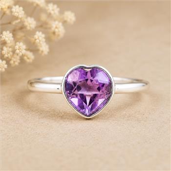 No Reserve 925 Sterling Silver 1.15 Ct Heart Amethyst Ring