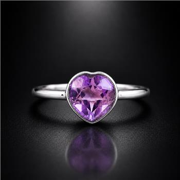 No Reserve 925 Sterling Silver 1.15 Ct Heart Amethyst Ring