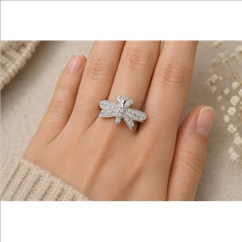 No Reserve 925 Sterling Silver 1.21 Ct Cubic Zirconia Ring 6.5 US Ring Size