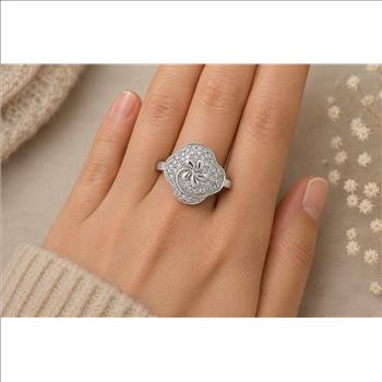 No Reserve 925 Sterling Silver 1.21 Ct Cubic Zirconia Ring 7 US Ring Size