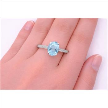 No Reserve 925 Sterling Silver 1.25 Ct Oval Blue Topaz Cubic Zirconia Ring 9 US Ring Size