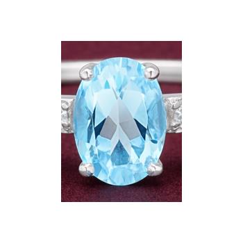No Reserve 925 Sterling Silver 1.25 Ct Oval Blue Topaz Cubic Zirconia Ring 9 US Ring Size