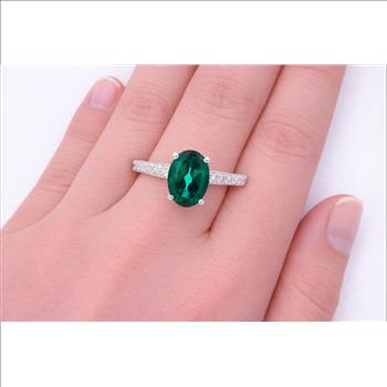 No Reserve 925 Sterling Silver 1.29 Ct Oval Green Topaz Cubic Zirconia Ring 9 US Ring Size