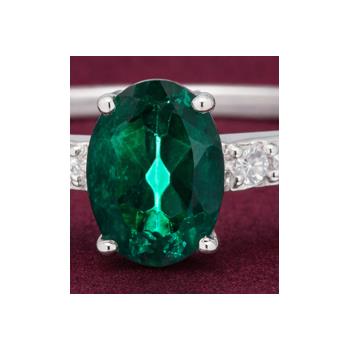No Reserve 925 Sterling Silver 1.29 Ct Oval Green Topaz Cubic Zirconia Ring 9 US Ring Size