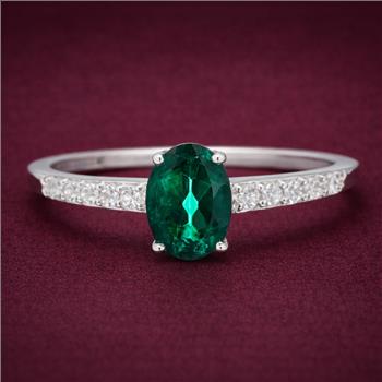 No Reserve 925 Sterling Silver 1.29 Ct Oval Green Topaz Cubic Zirconia Ring 9 US Ring Size