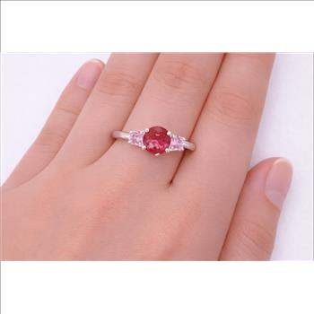 No Reserve 925 Sterling Silver 1.34 Ct Round Pink Topaz Ring 9 US Ring Size